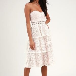 Lulus White Lace Dress  Strapless Size XS NWT